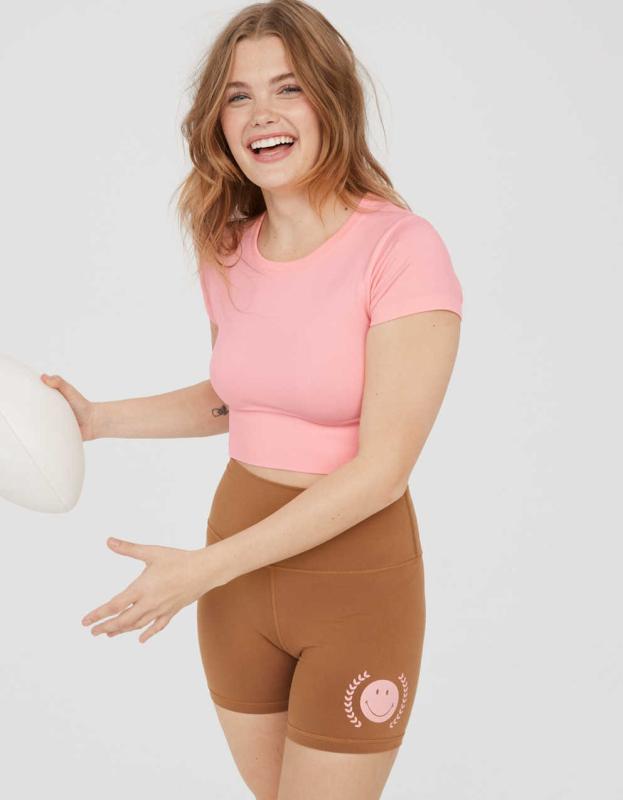 OFFLINE By Aerie Sidewalk Seamless Cropped T-Shirt - Shell Pink, S 