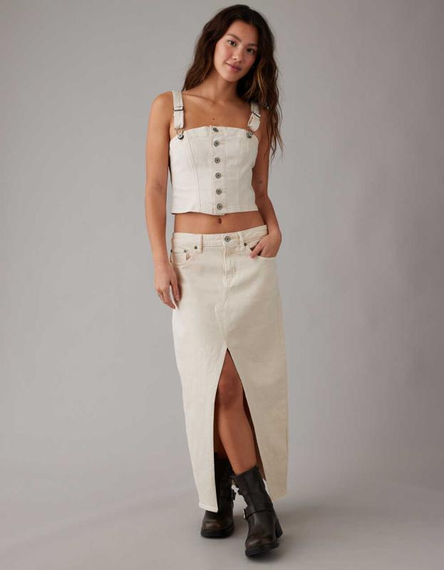 AE Cropped Denim Tank Top - Cream, L 