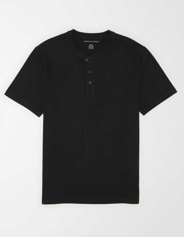 AE Super Soft Icon Henley T-Shirt - Onyx Black, S 