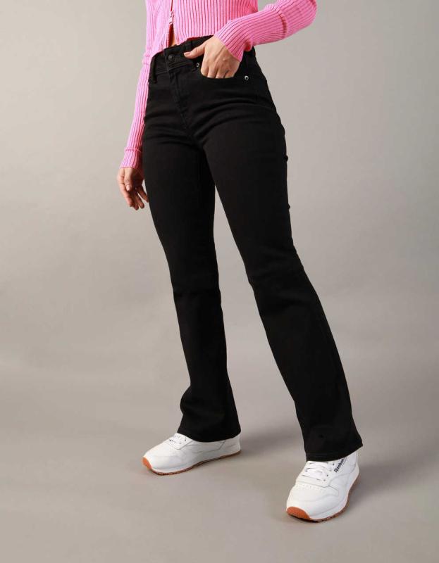 AE Next Level Low-Rise Kick Bootcut Jean - Black Wash, 8 