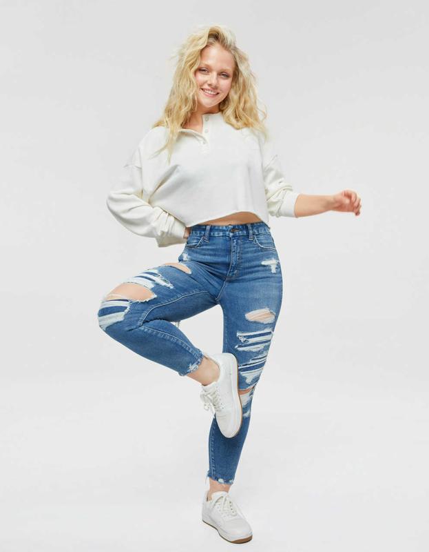 AE Ne(x)t Level Patched Curvy Super High-Waisted Jegging Crop - Indigo Waters, 00 