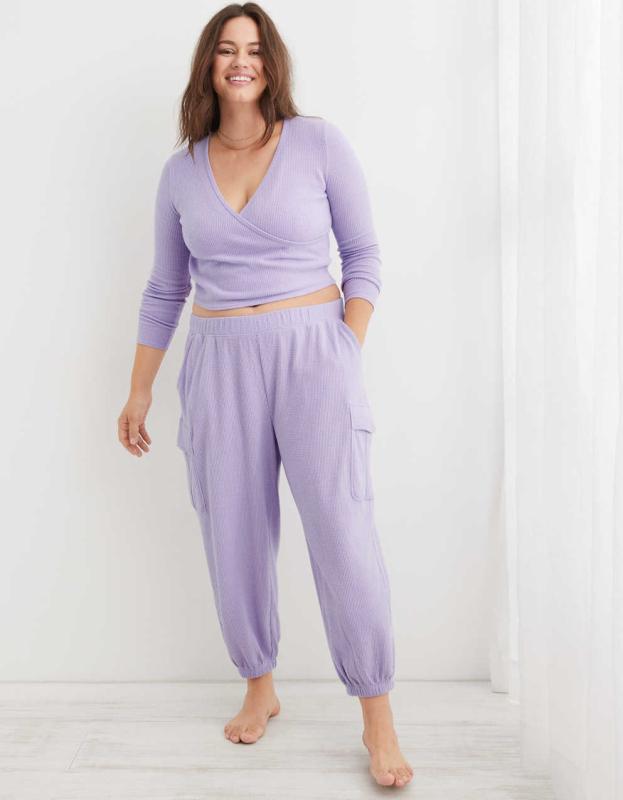 Aerie Traveler Waffle Cargo Jogger - Purple Wash, S 