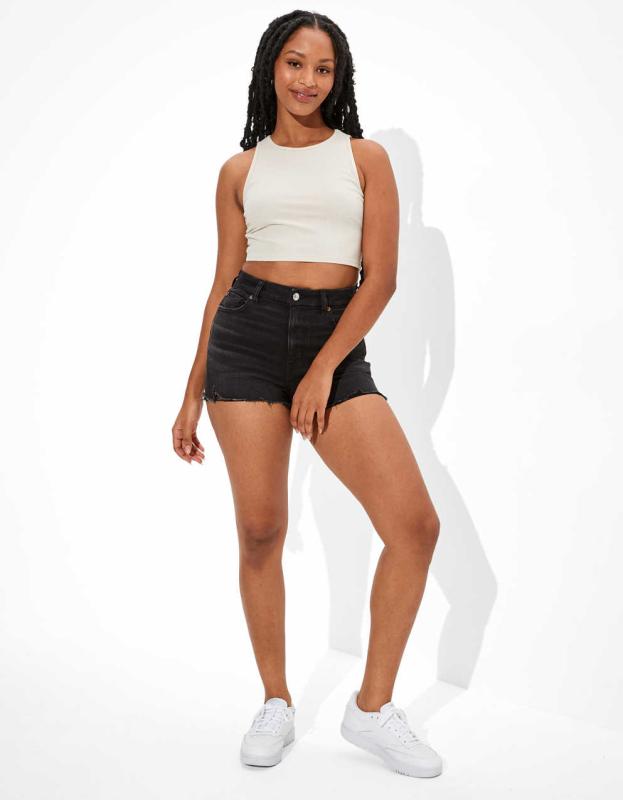 AE Ne(x)t Level Curvy High-Waisted Denim Short Short - Black, 4 