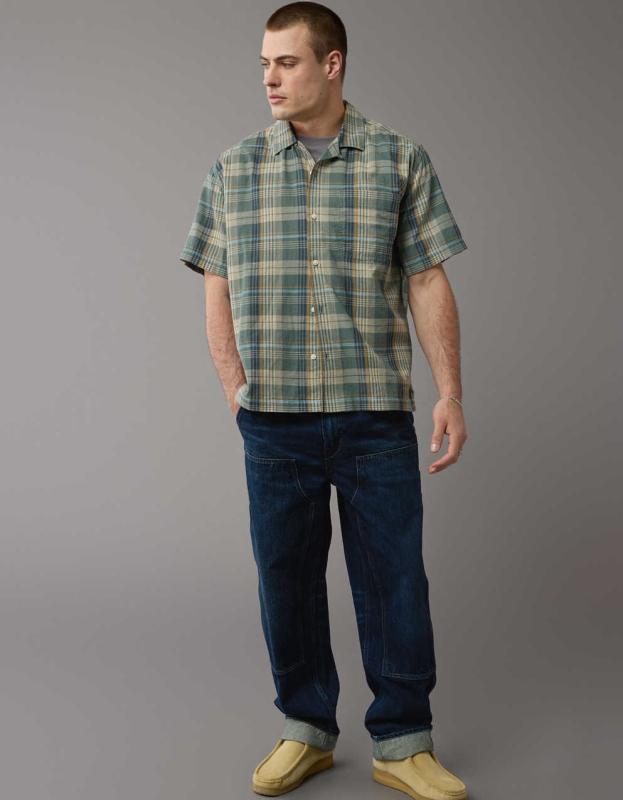 AE Plaid Button-Up Poolside Shirt - Great Lawn, S 