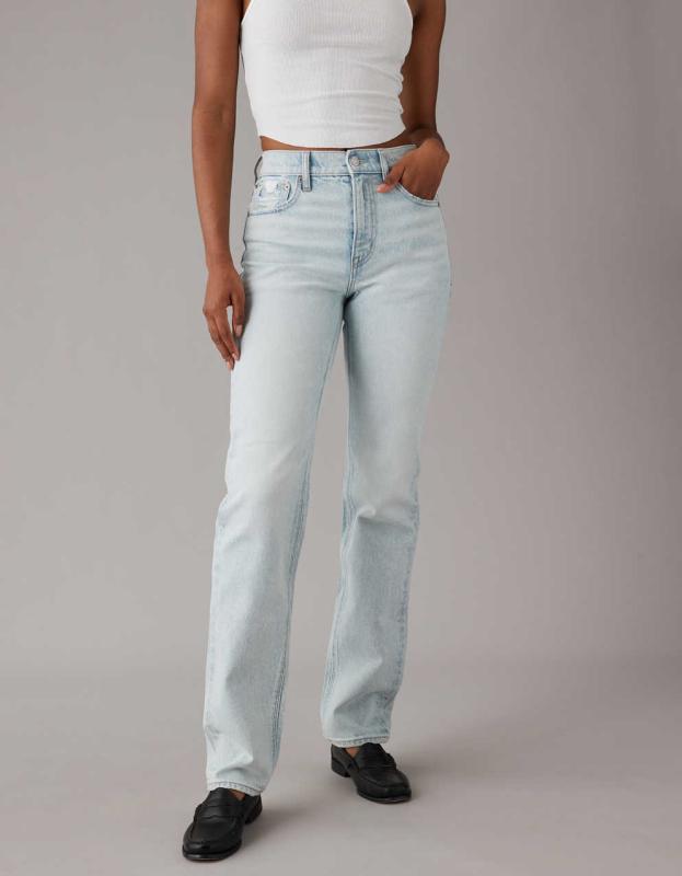 AE Stretch Super High-Waisted Straight Jean - Crushed Ice, 4 