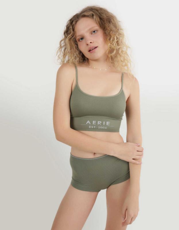 Superchill Seamless Logo Bra Top - Olive Fun, M 