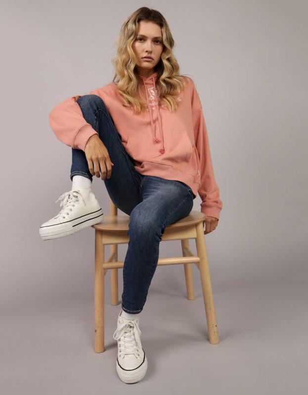 AE Logo Graphic Hoodie - Coral, S 