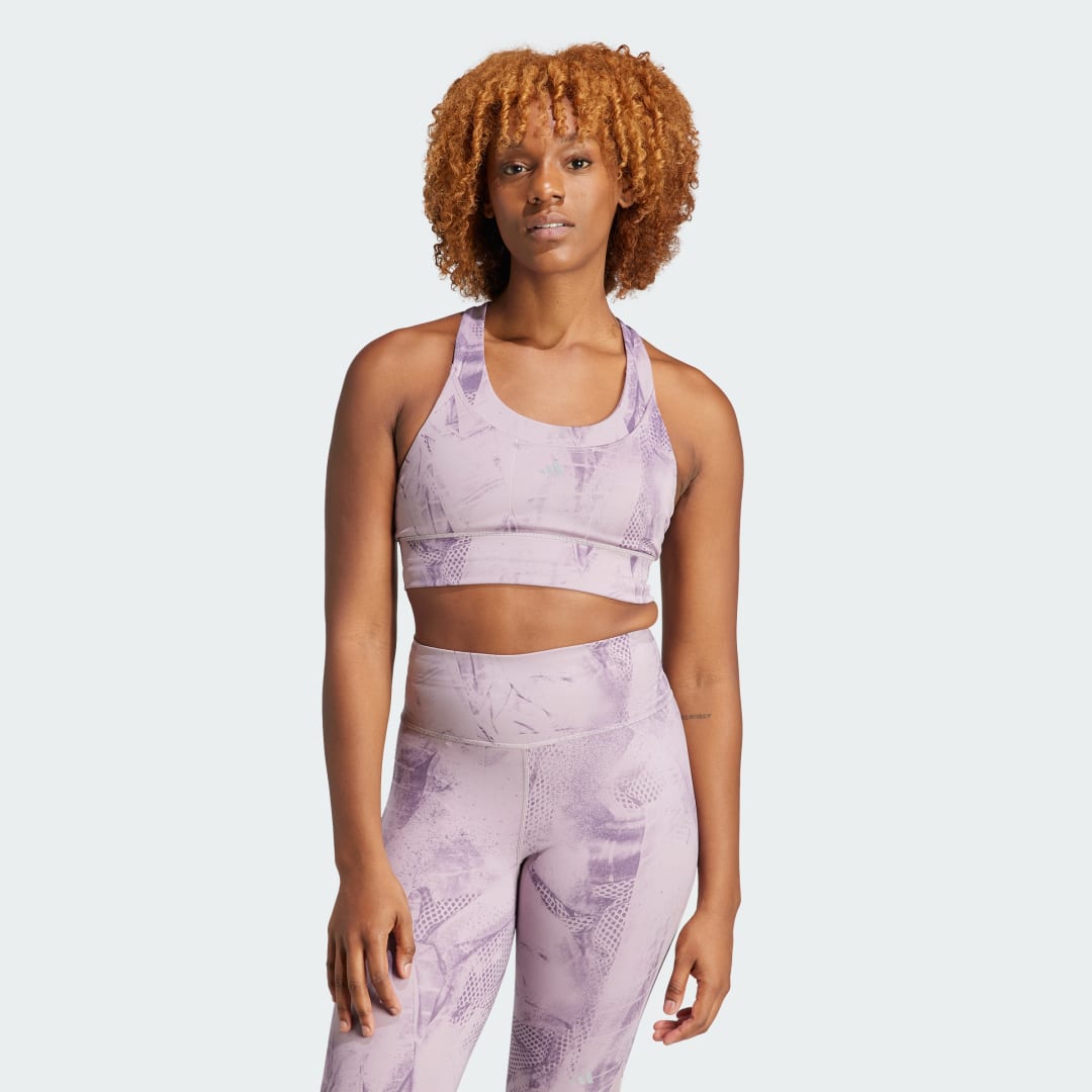 adidas Run Pocket Medium-Support AOP Bra Iteration Training L Women Preloved Fig / Ash Purple