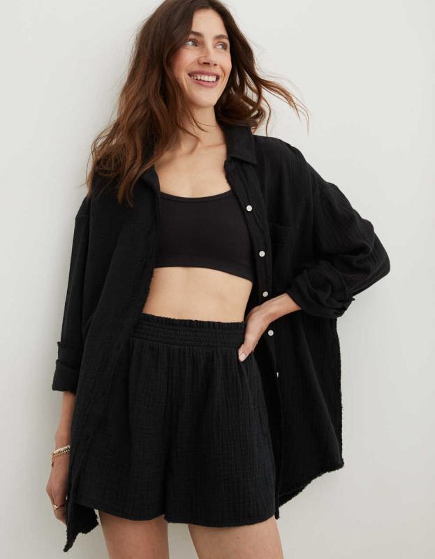 Aerie High Waisted Pool-To-Party Short - True Black, XXS 