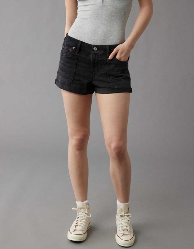 AE Dreamy Drape Stretch Denim Easy Shortie - Black, 00 