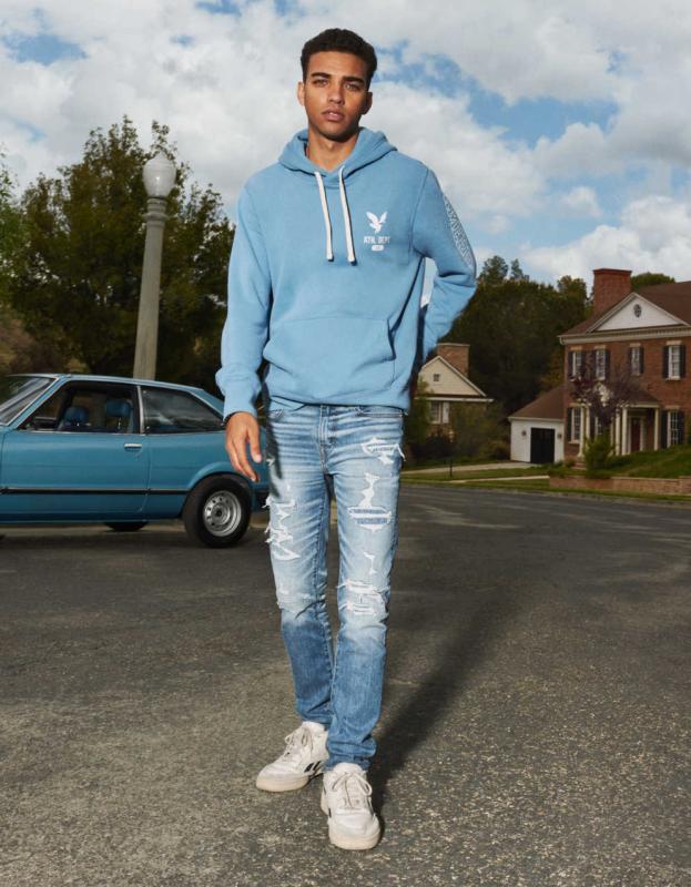 AE AirFlex+ Ultrasoft Patched Skinny Jean - Indigo Waters, 33W x 30L 