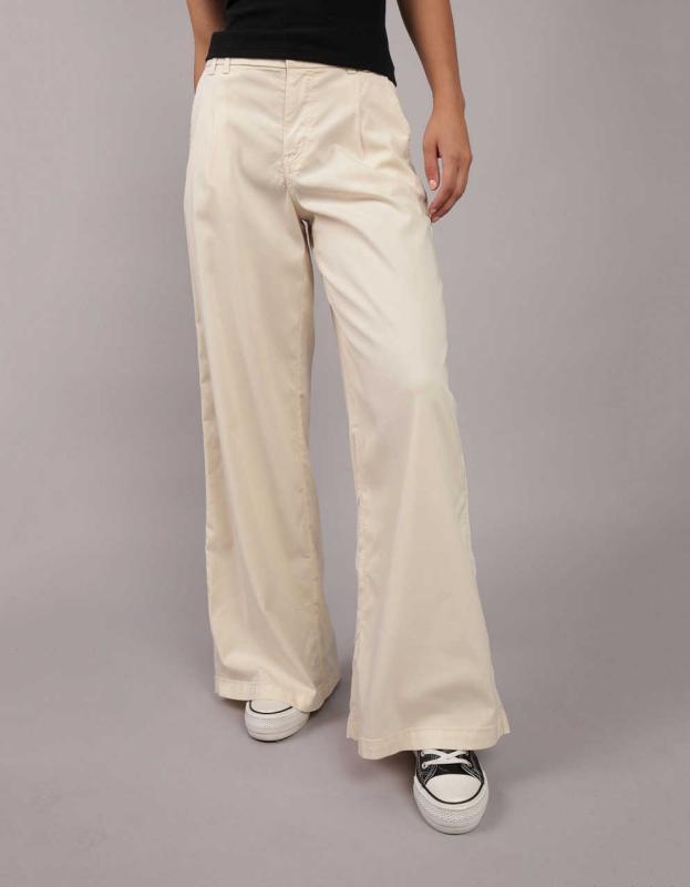 AE Stretch Super High-Waisted Baggy Wide-Leg Trouser - Cream, 0 