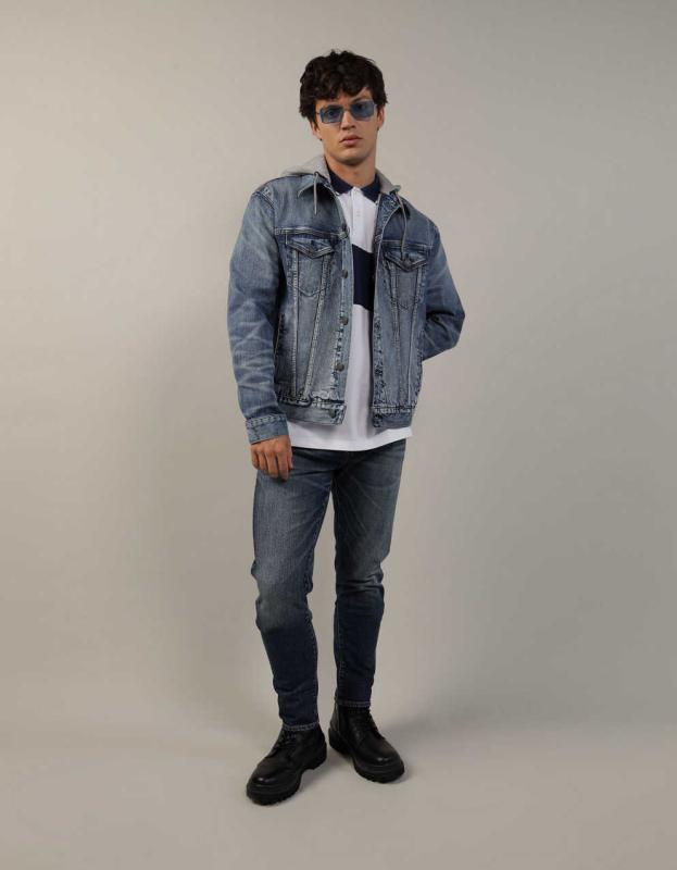 AE Hooded Denim Trucker Jacket - Classic Medium, XS 