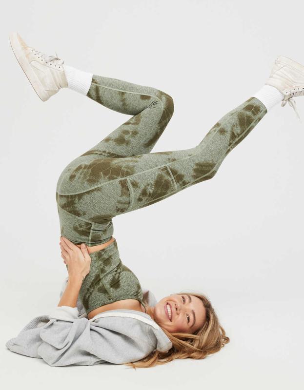 OFFLINE By Aerie The Hugger High Waisted Pocket Legging - Palm, XXS 