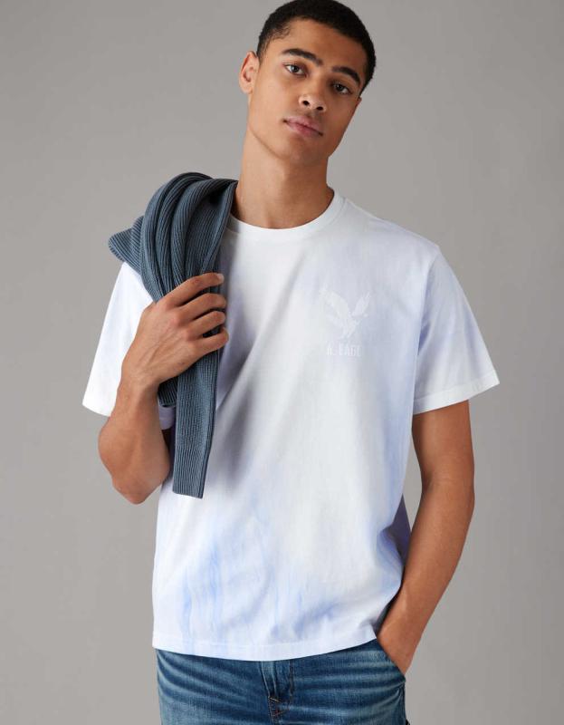 AE Tie-Dye Logo Graphic T-Shirt - Light Blue, L 