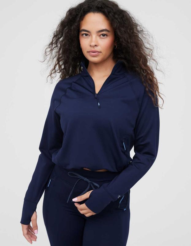 OFFLINE By Aerie Warm Up Quarter Zip - Royal Navy, XS 