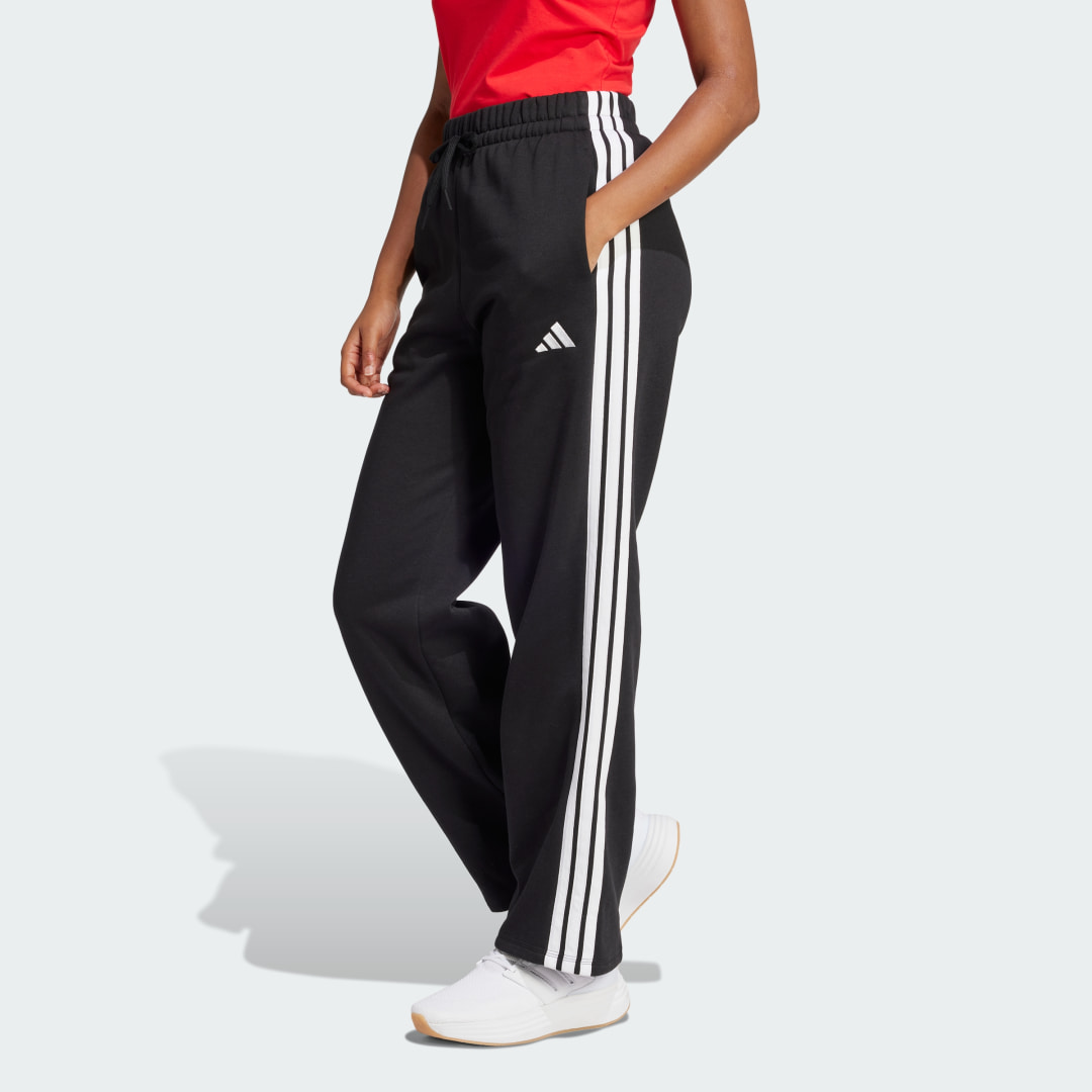 adidas Essentials 3-Stripes Open-Hem Fleece Pants Lifestyle M/S Women Black / White
