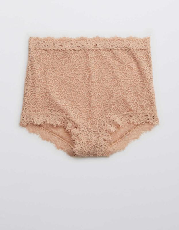 Show Off Eyelash Lace High Waisted Boybrief Underwear - Sands, S 