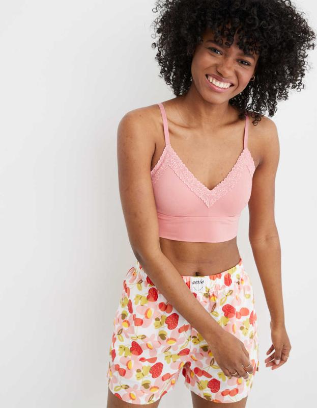 Aerie Sunnie Lace Padded Triangle Bralette - Glossy Rose, XS 