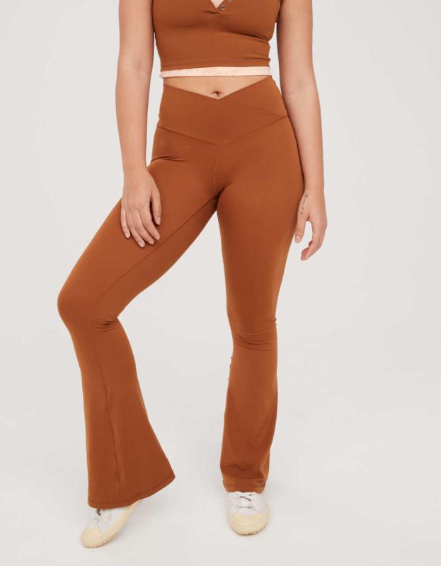 OFFLINE By Aerie Real Me High Waisted Crossover Flare Legging - Medium Brown, S 