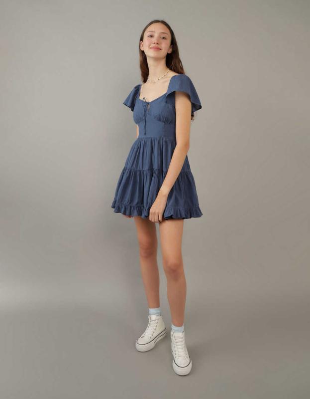 AE Flutter Sleeve Mini Dress - Royal Blue, S 