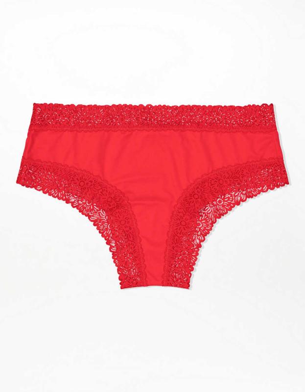 Aerie Sunnie Blossom Lace Cheeky Underwear - Chilly Red, L 