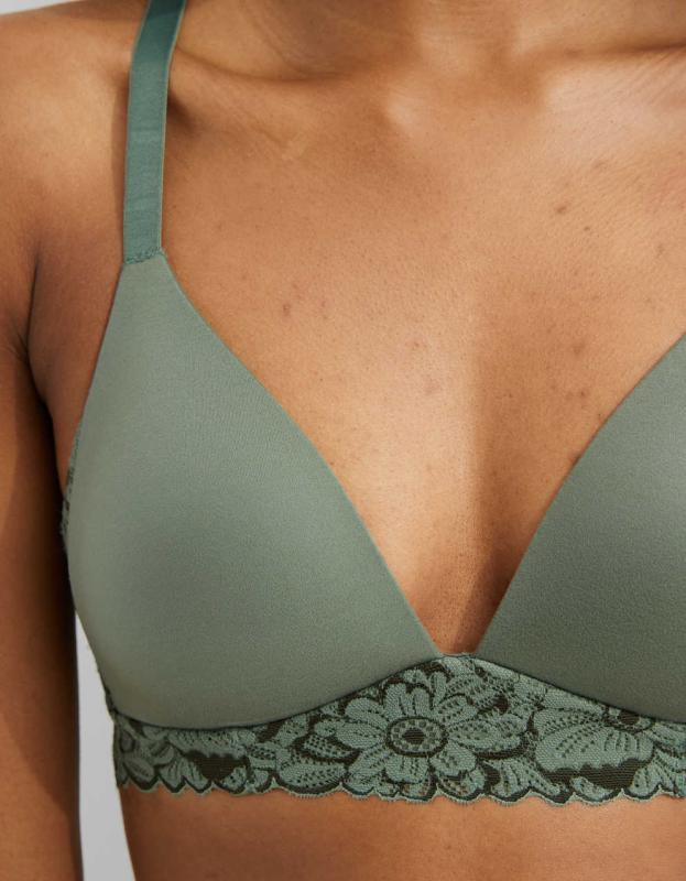 Aerie Real Sunnie Wireless Lightly Lined Blossom Lace Bra - Palm, 75D 