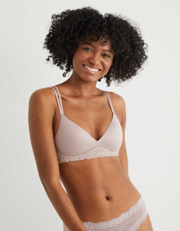 Aerie Real Sunnie Wireless Push Up Bra - Pebble, 80D 