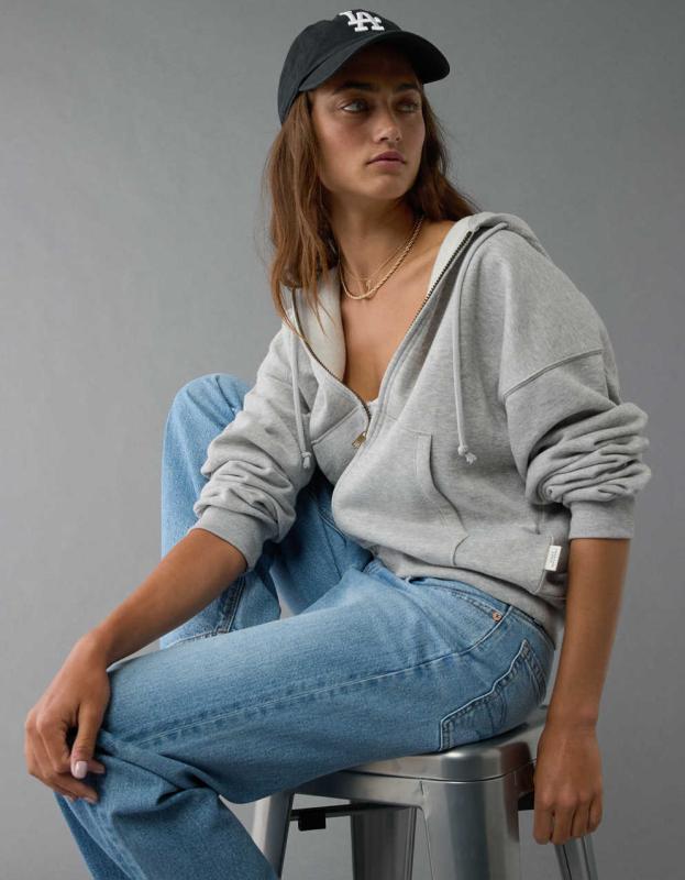 AE Fleece Zip Up Hoodie - Heather Gray, XXS 