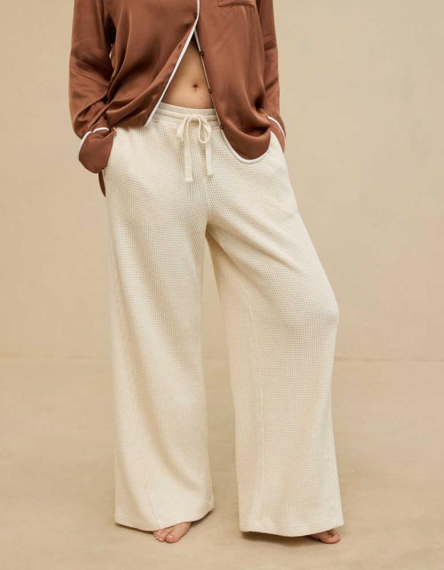 Aerie Waffle Wide Leg Skater Pant - Heather Frost, M 