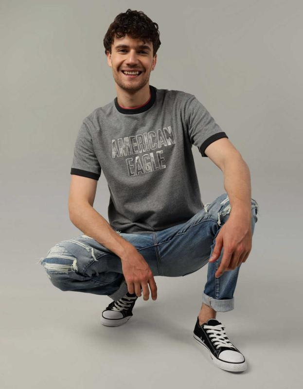 AE Elevated Logo Graphic T-Shirt - Grey, XL 