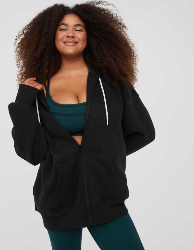 OFFLINE By Aerie Cloud Fleece Full Zip Sweatshirt - True Black, XS 