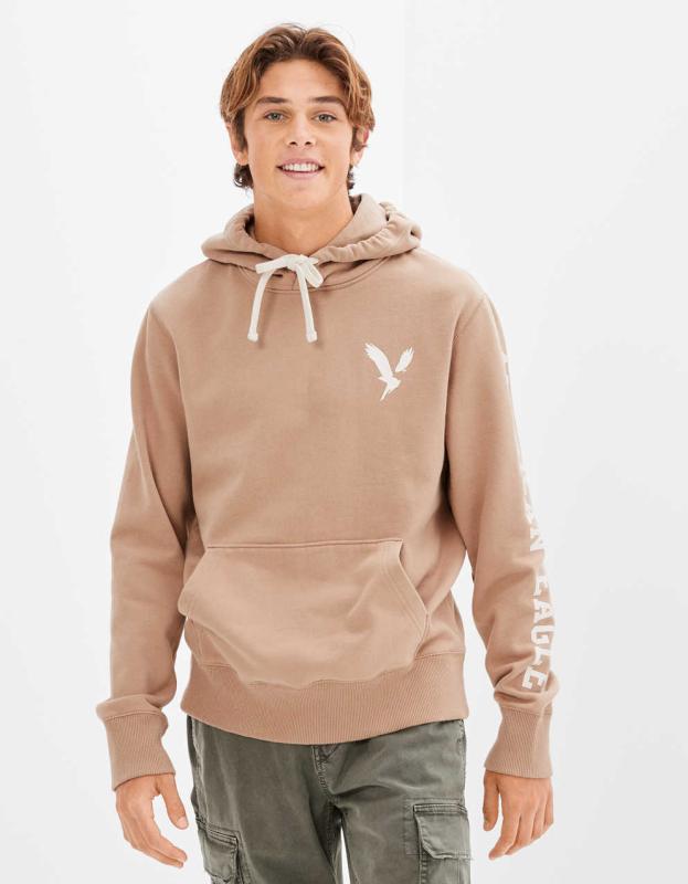 AE Graphic Pullover Hoodie - Khaki, L 