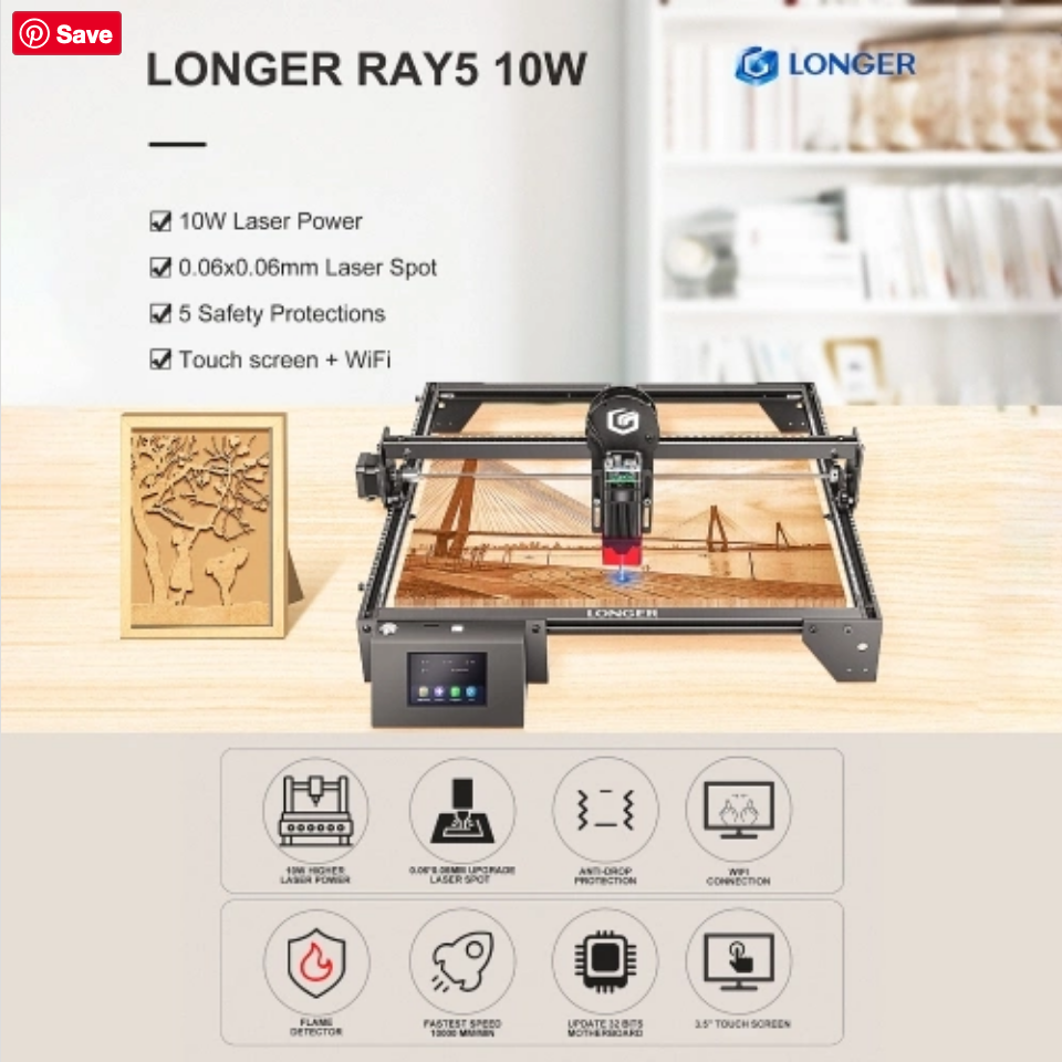 LONGER Ray5 10W Laser Engraver with 3.5inch Touchscreen