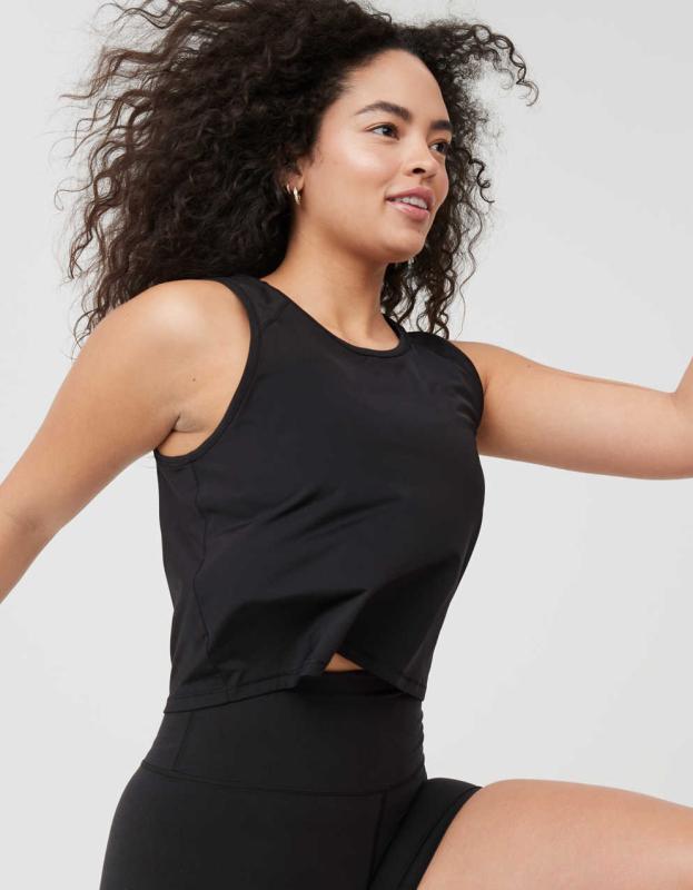 OFFLINE By Aerie Sweat Sesh Cropped Tank Top - True Black, XS 