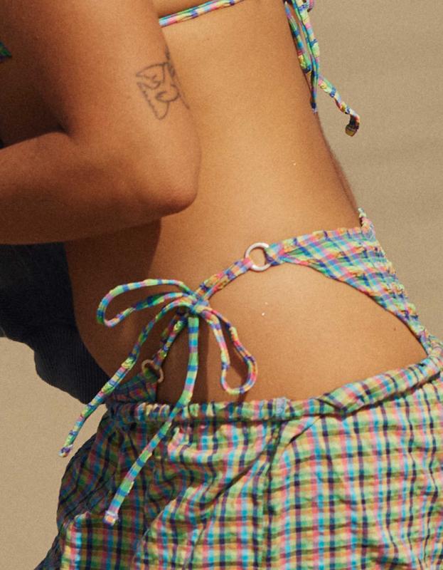 Aerie Gingham Cheekiest Ties Bikini Bottom - Multi, L 