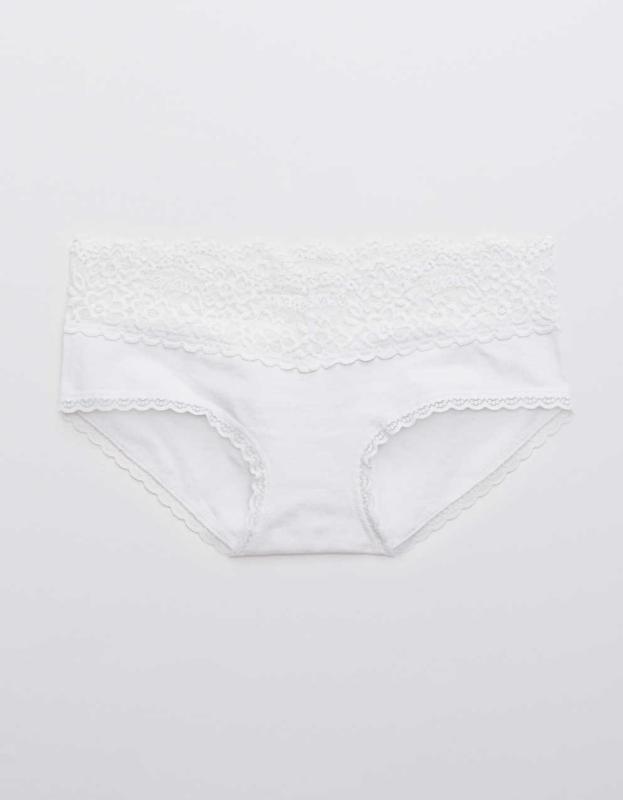 Aerie Cotton Eyelash Lace Boybrief Underwear - White, XS 