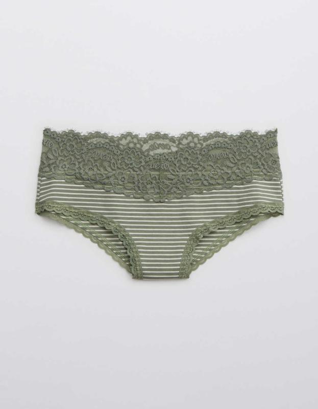 Aerie Cotton Eyelash Lace Cheeky Underwear - Earthy Vibes, S 