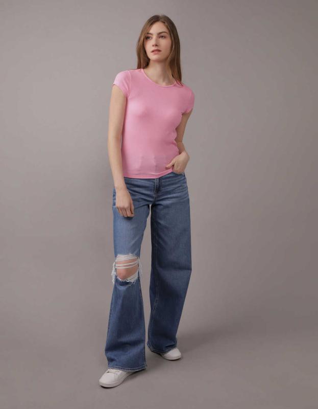 AE Hey Baby Ribbed T-Shirt - Rose, XS 