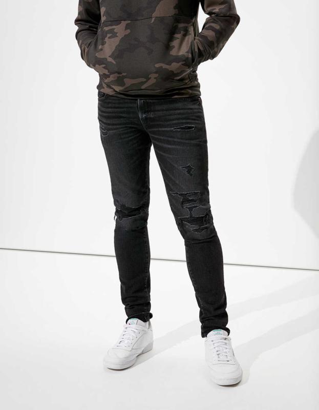 AE AirFlex+ Patched Skinny Jean - Black Slash, 28W x 30L 