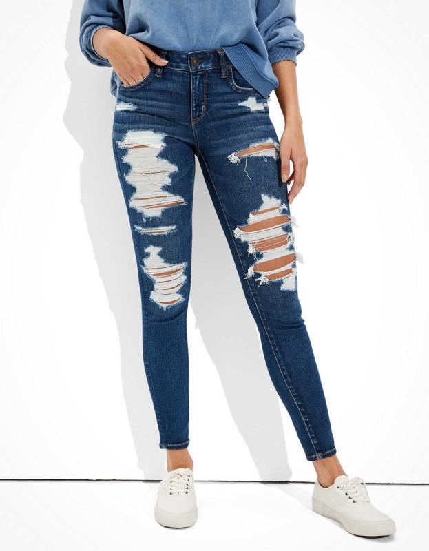 AE Ne(x)t Level Ripped Low-Rise Jegging - Authentic Dark Indigo, 0 