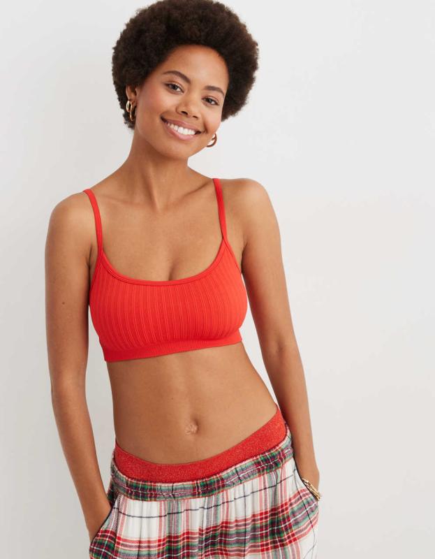 Superchill Seamless Ribbed Scoop Bralette - Holiday Red, S 