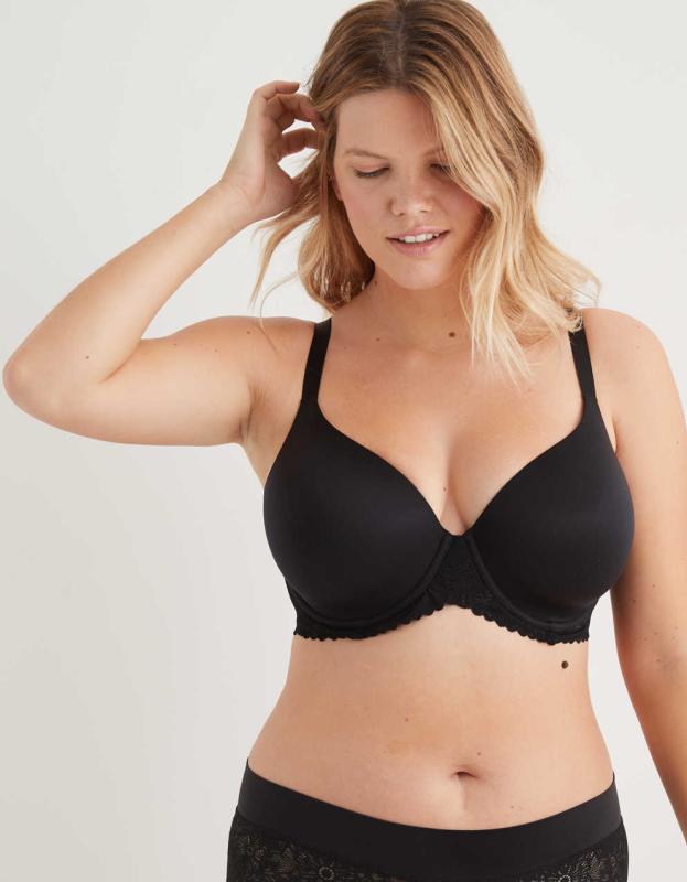 Aerie Real Sunnie Full Coverage Lightly Lined Blossom Lace Bra - Black, 70A 