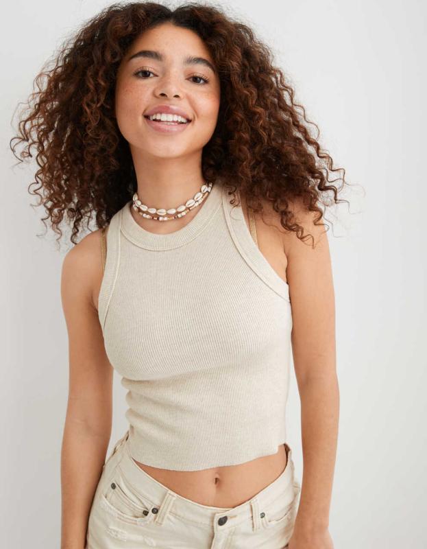 Aerie Free Spirit Ribbed Tank Top - Heather Frost, S 