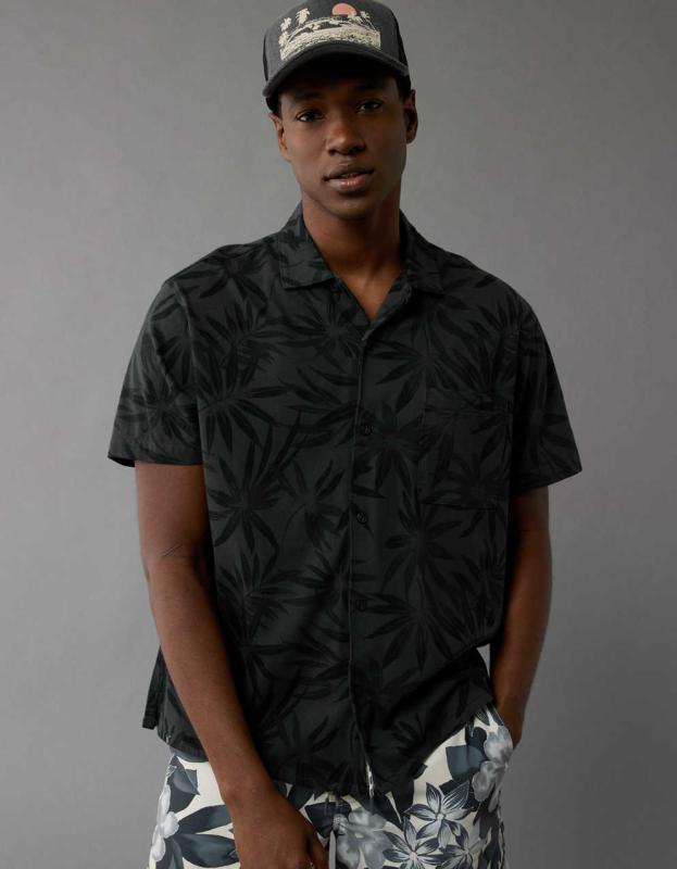 AE Button-Up Knit Shirt - Black, S 