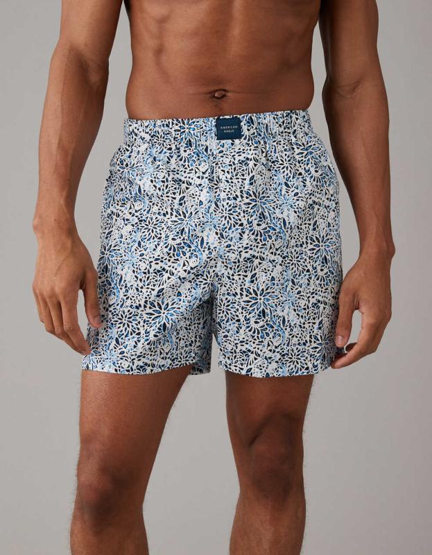 AEO Floral Stretch Boxer Short - Light Blue, L 