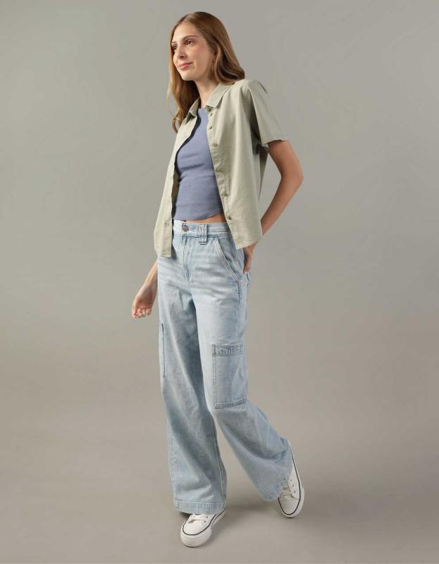 AE Short Sleeve Button Up Shirt - Olive, XXS 