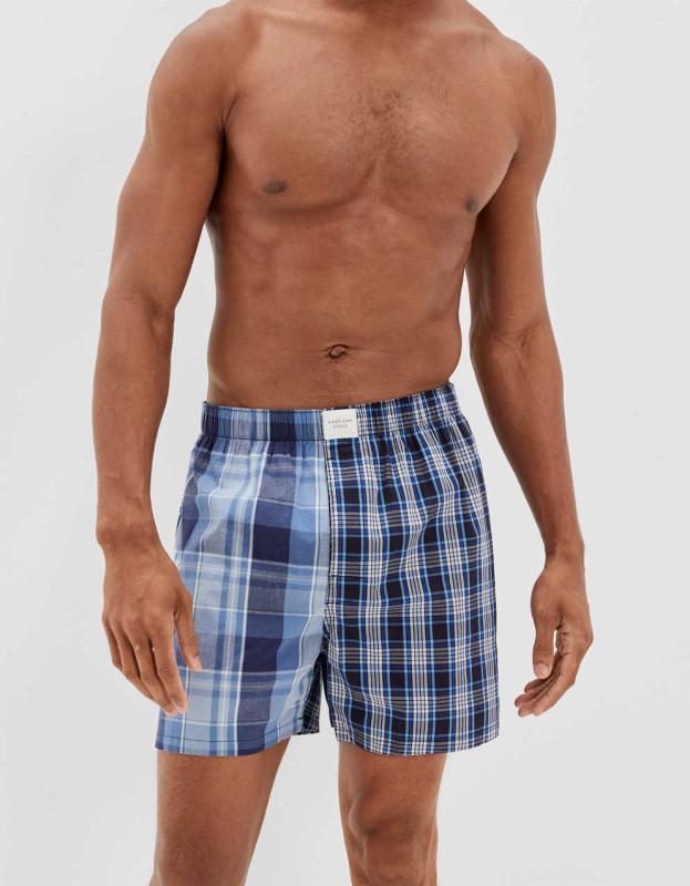 AEO Plaid Stretch Boxer Short - Classic Blue, XS 