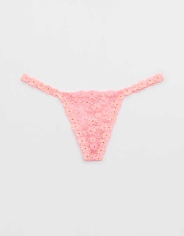 Show Off Daisy Lace String Thong Underwear - Shell Pink, S 