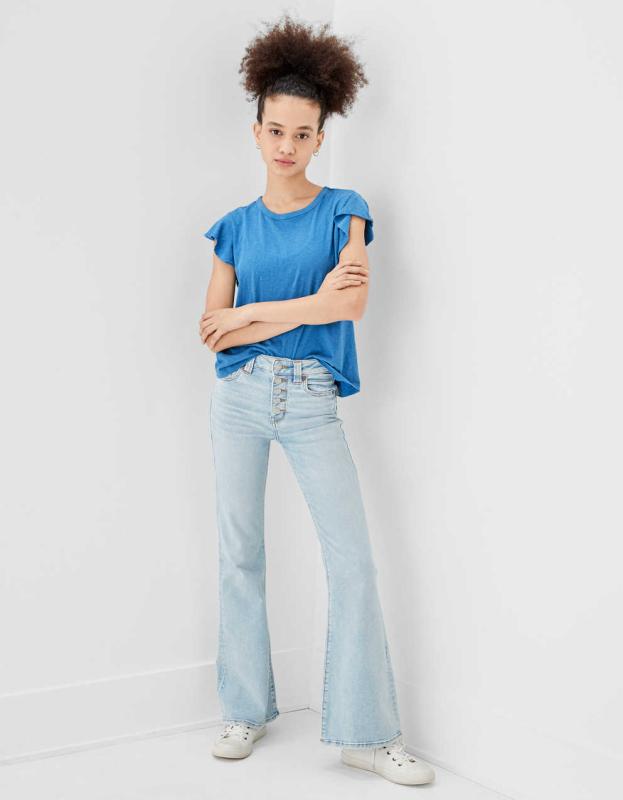 AE Flutter Sleeve Tee - Blue, L 